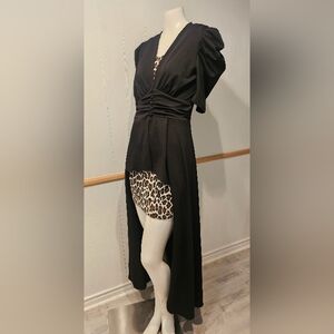 Vin Vin Black Dramatic Hi-low Asymmetrical Short Sleeve Button Front Shirt Top M